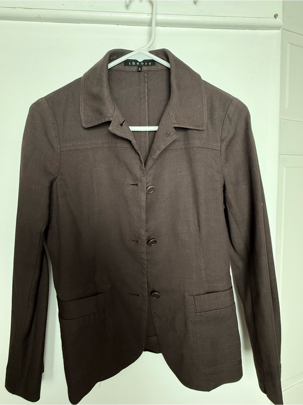 Theory Dark Brown Linen Single-Breasted Women's Blazer